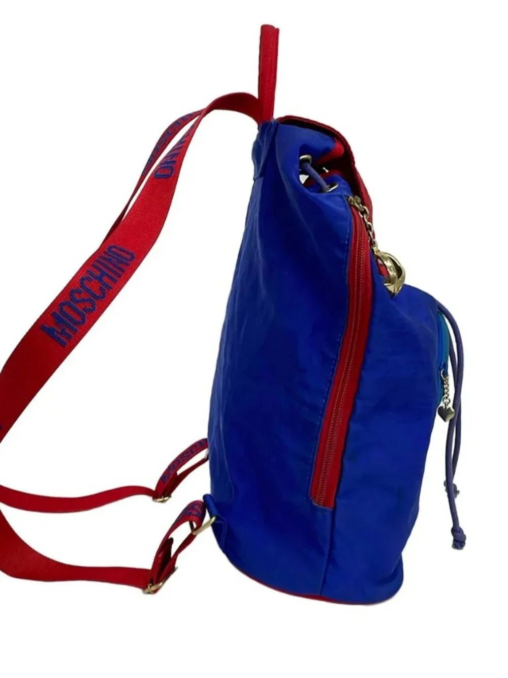 MOSCHINO Navy Red Multi Nylon Leather Backpack